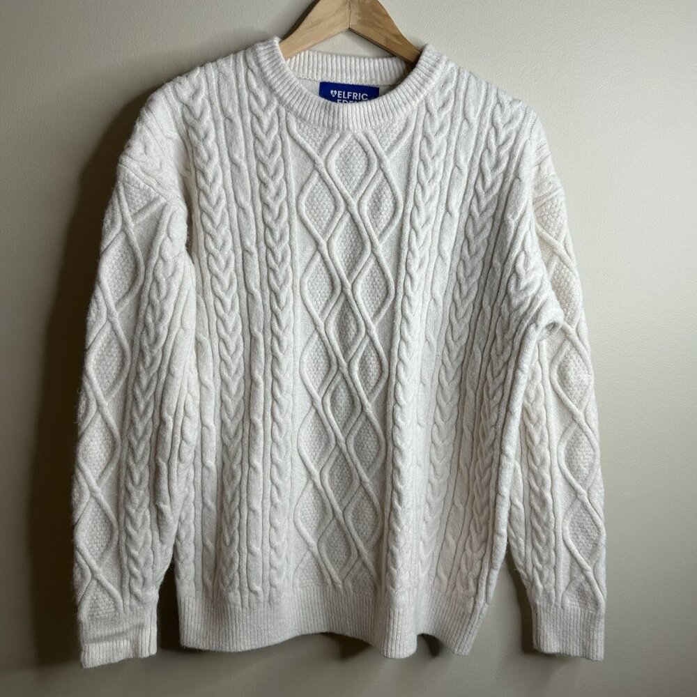 Aelfric Eden White Cable Knit Crewneck Sweater